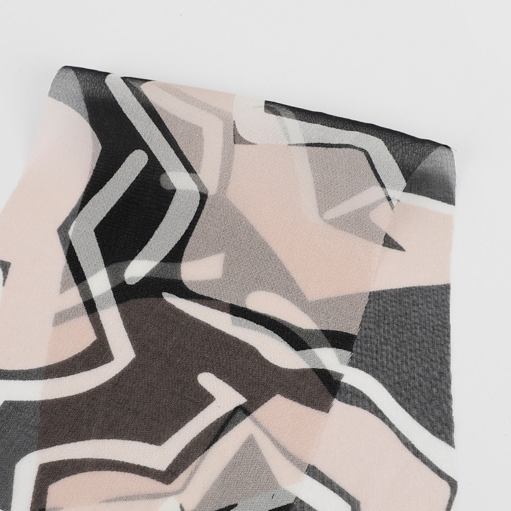 Abstract Anemone Silk Georgette - Black/Shell (remnant)