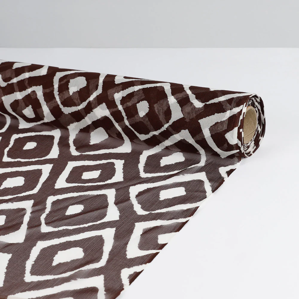 Bold Diamond Print Silk Crinkle Chiffon - Chocolate - Image 3