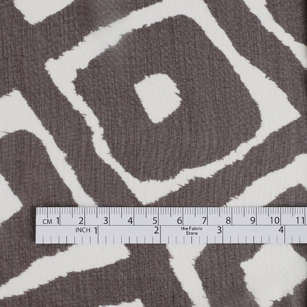 Bold Diamond Print Silk Crinkle Chiffon - Chocolate - Image 4