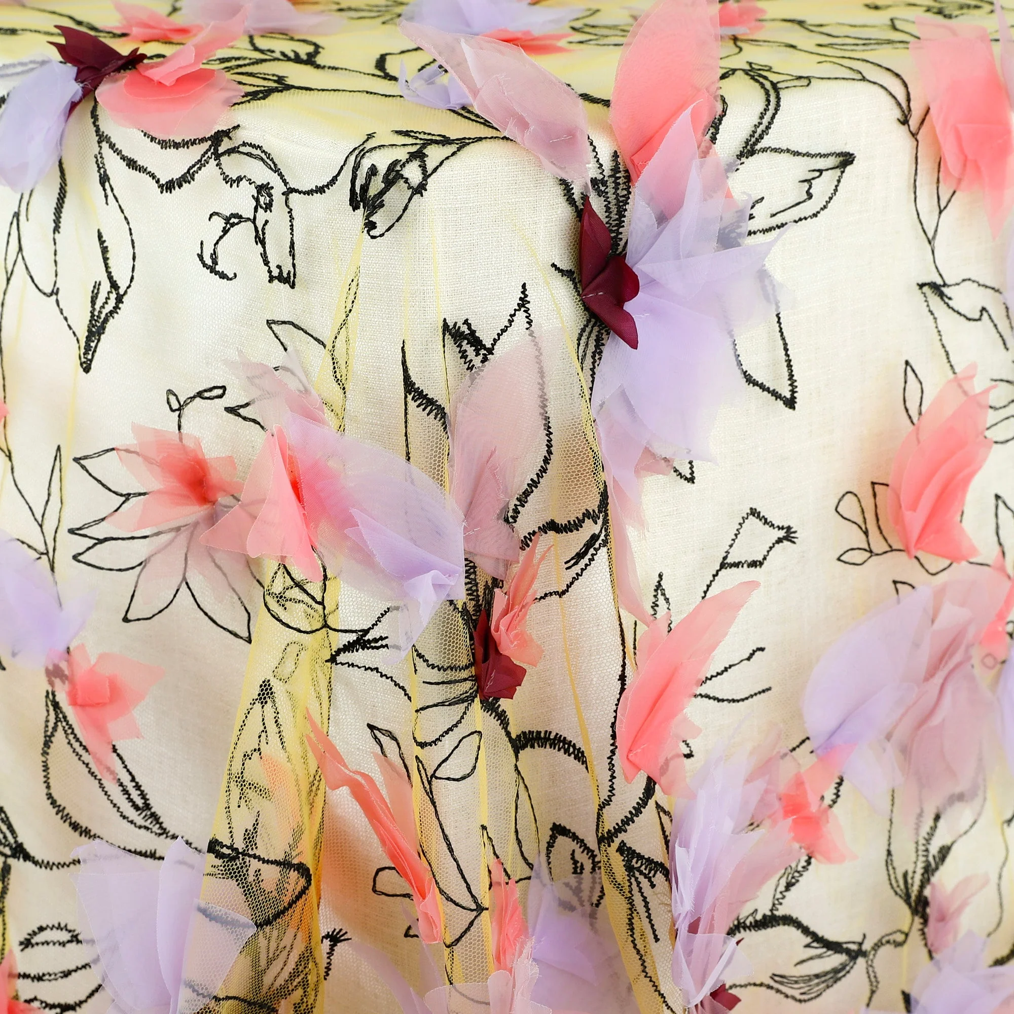 Big Honeysuckle 3D Embroidered Tulle - Yellow - Image 2