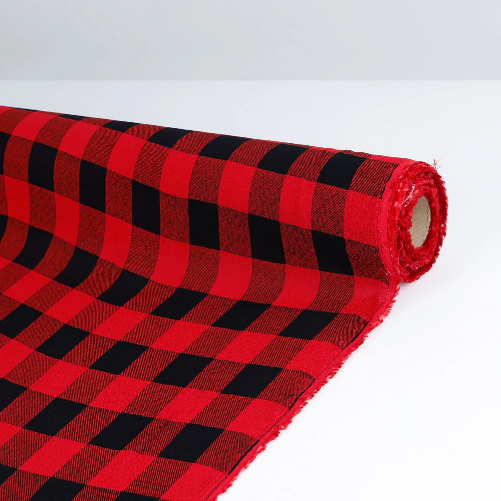 Buffalo Check Viscose Georgette - Red/Black - Image 3