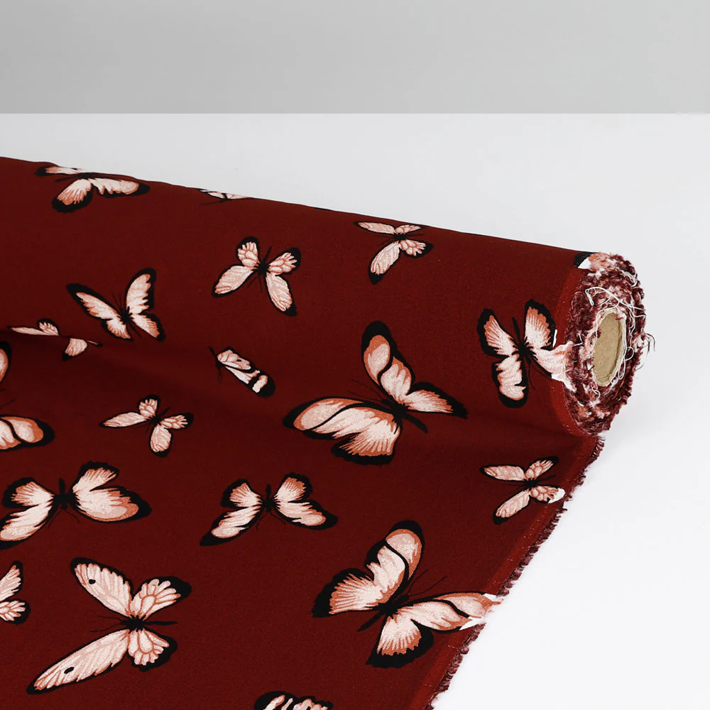 Butterfly Viscose Georgette - Wine - Image 3