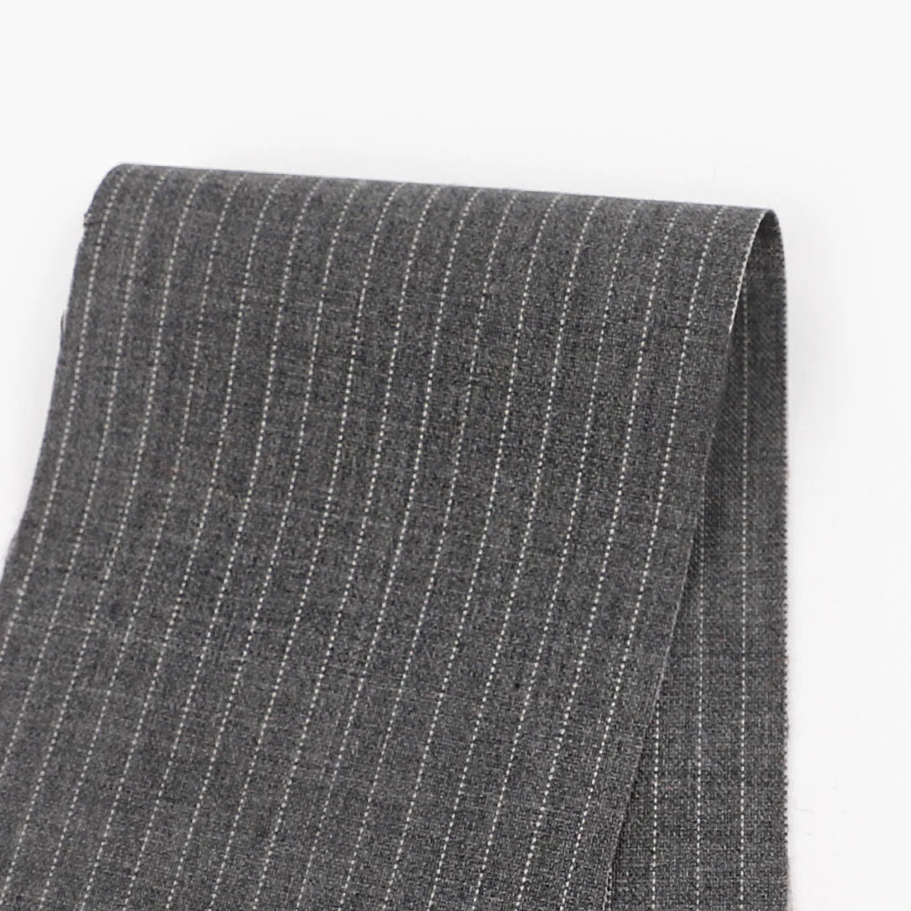 Chalk Pinstripe Pure Wool Suiting - Mid Grey