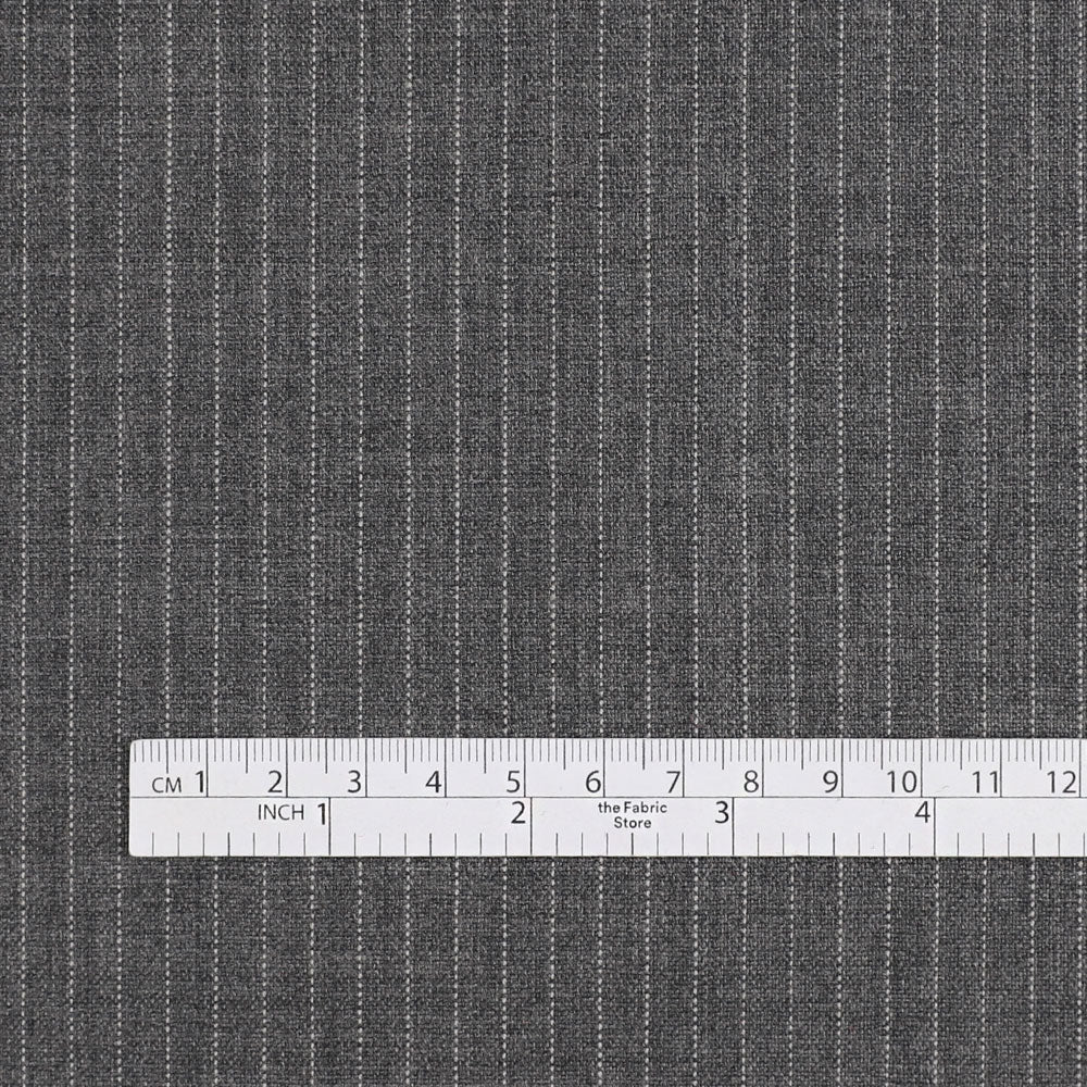 Chalk Pinstripe Pure Wool Suiting - Mid Grey - Image 4