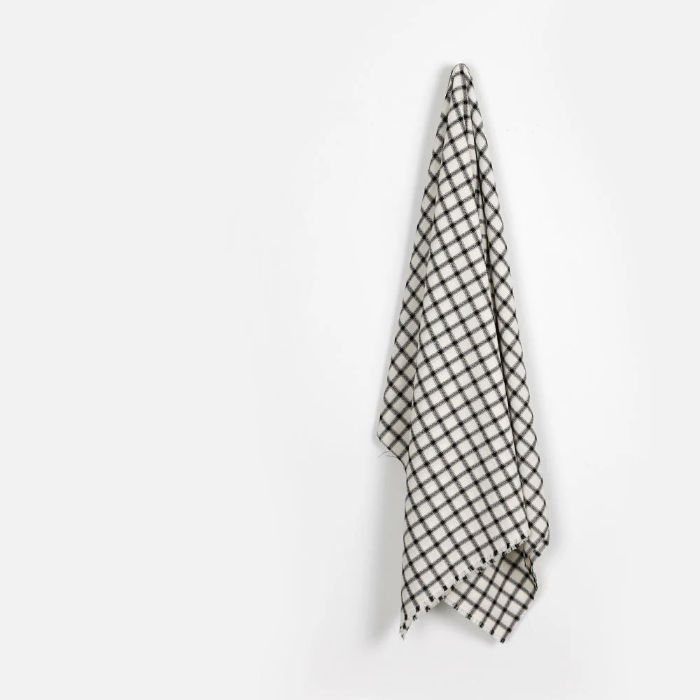 Crepe Check Wool Blend Suiting - Ivory/Black - Image 2