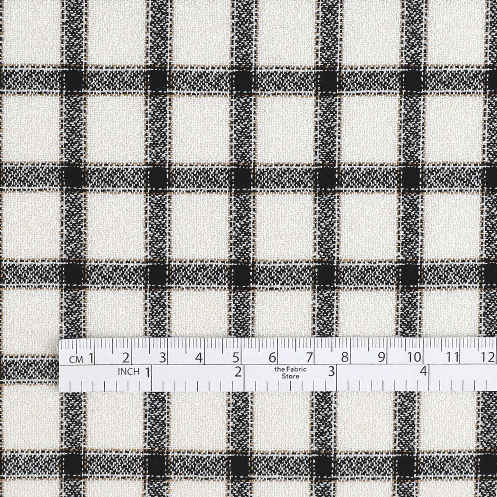 Crepe Check Wool Blend Suiting - Ivory/Black - Image 4