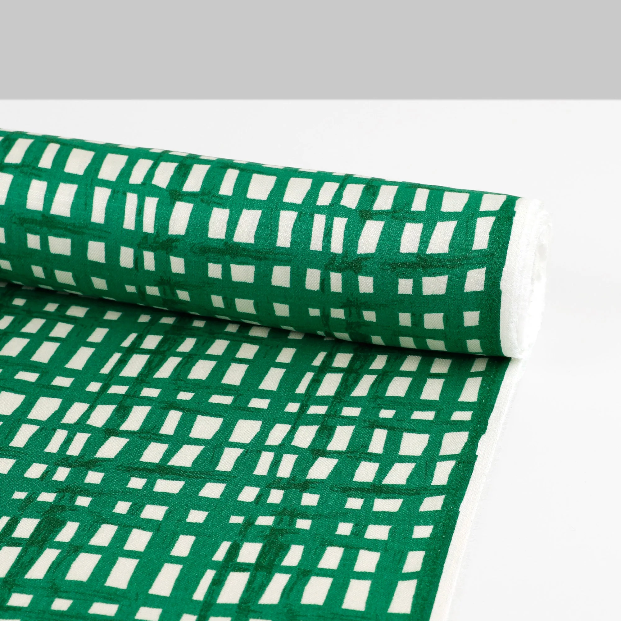 Drawn Check Stretch Linen/Rayon Twill - Emerald - Image 3