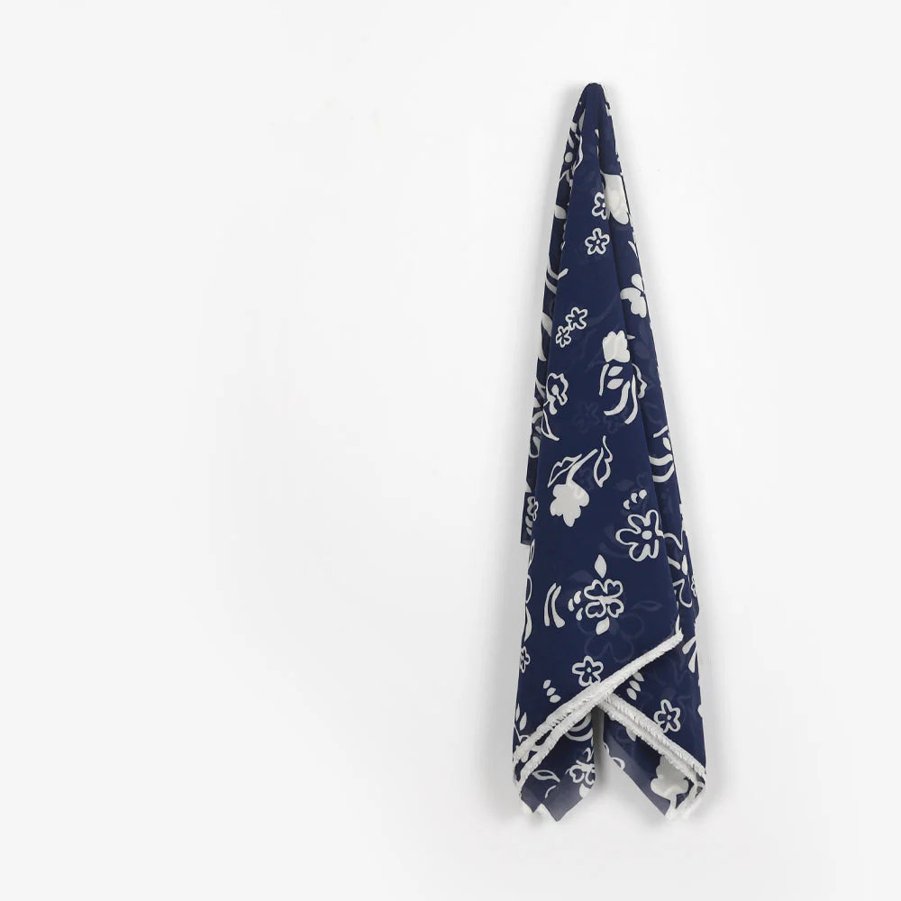 Drawn Flowers Viscose Georgette - Navy - Image 2