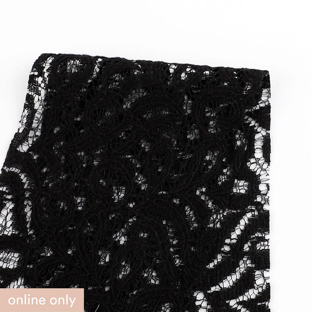 Flourishing Fronds Cotton/Nylon Lace - Black