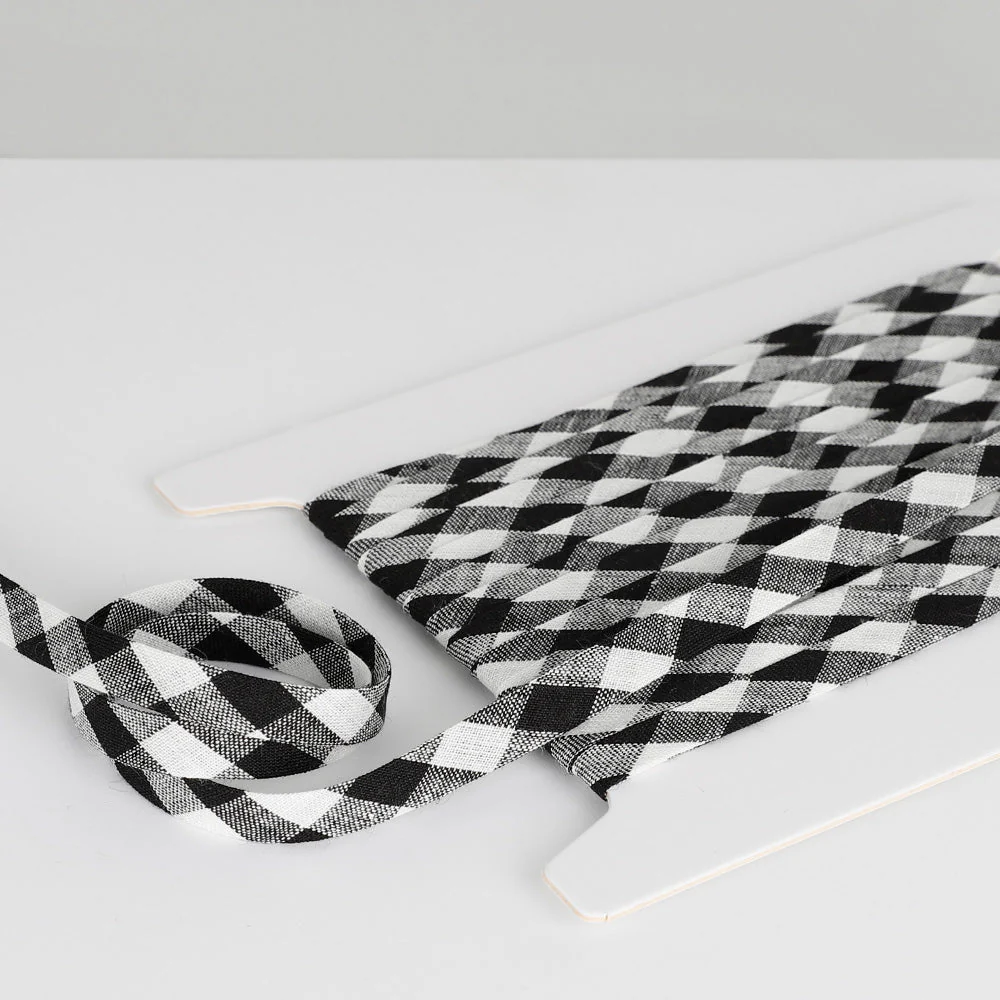 Gingham Linen Bias Binding - Black