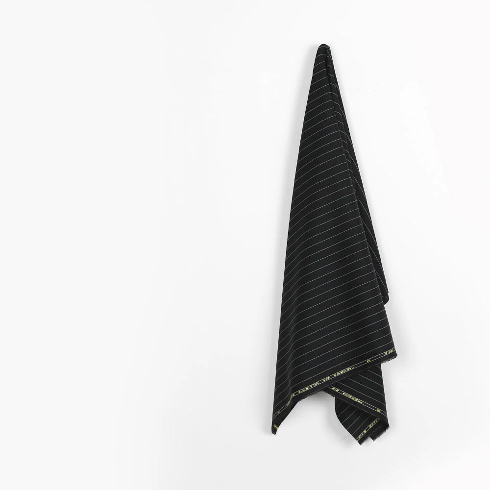 Green Pinstripe Wool/Viscose Suiting - Black - Image 2