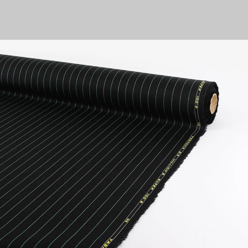 Green Pinstripe Wool/Viscose Suiting - Black - Image 3