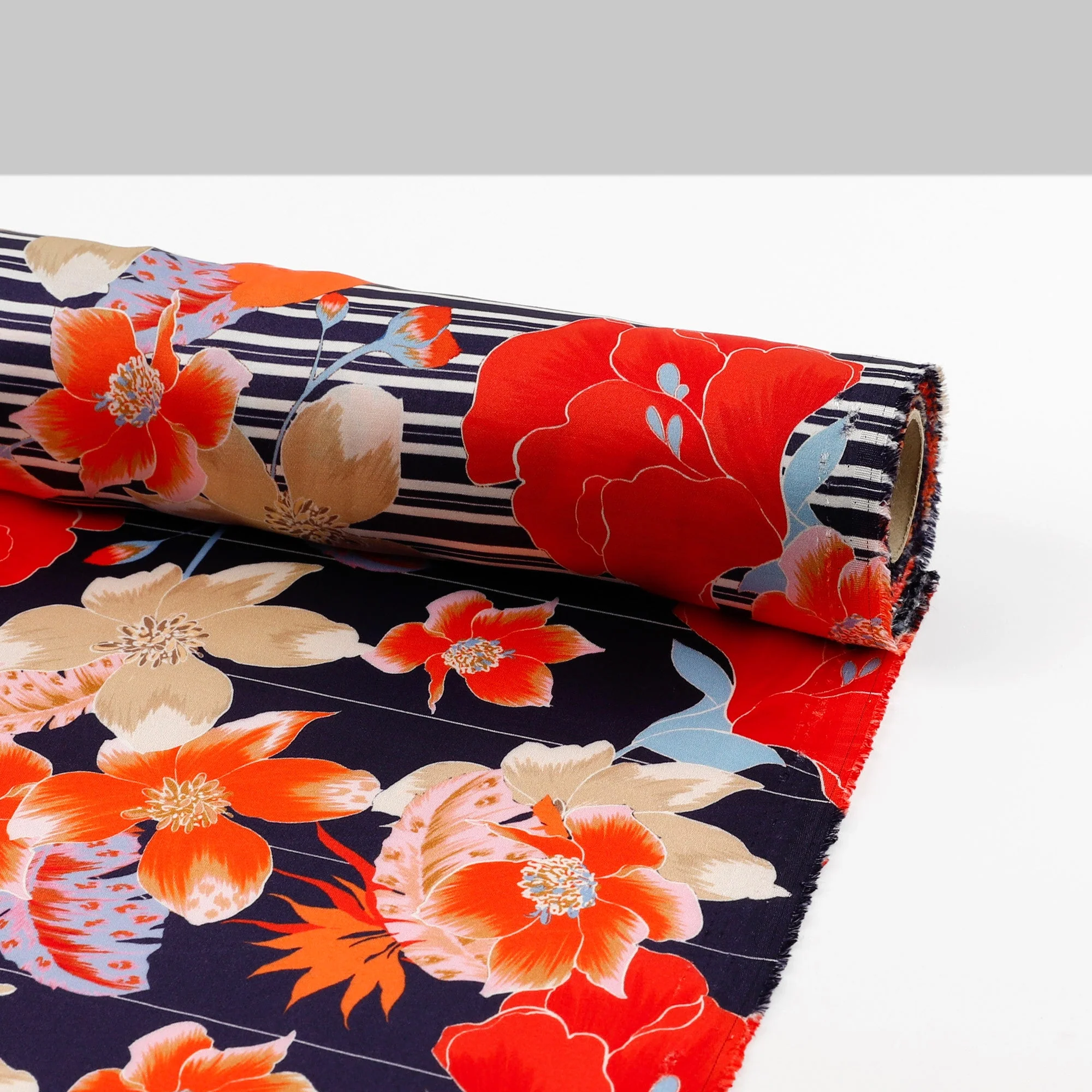 Hellebore Stripe Viscose Satin Panel - Navy - Image 3