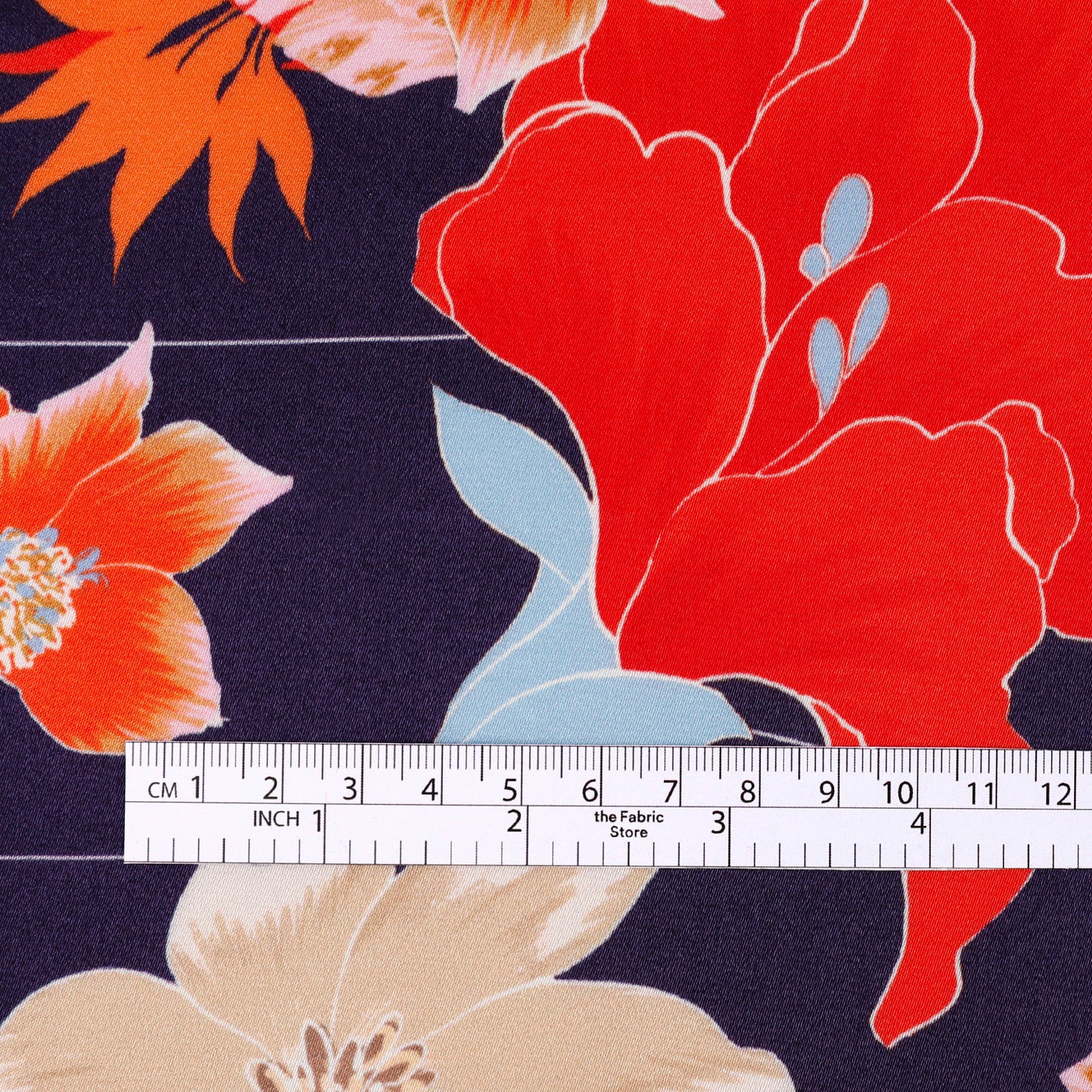 Hellebore Stripe Viscose Satin Panel - Navy - Image 4