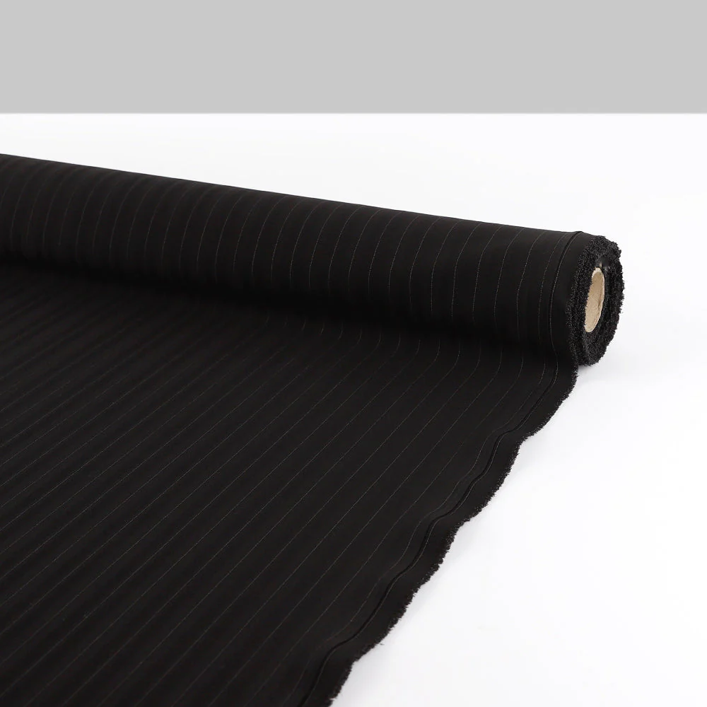 Herringbone Pinstripe Stretch Poly Suiting - Black - Image 3