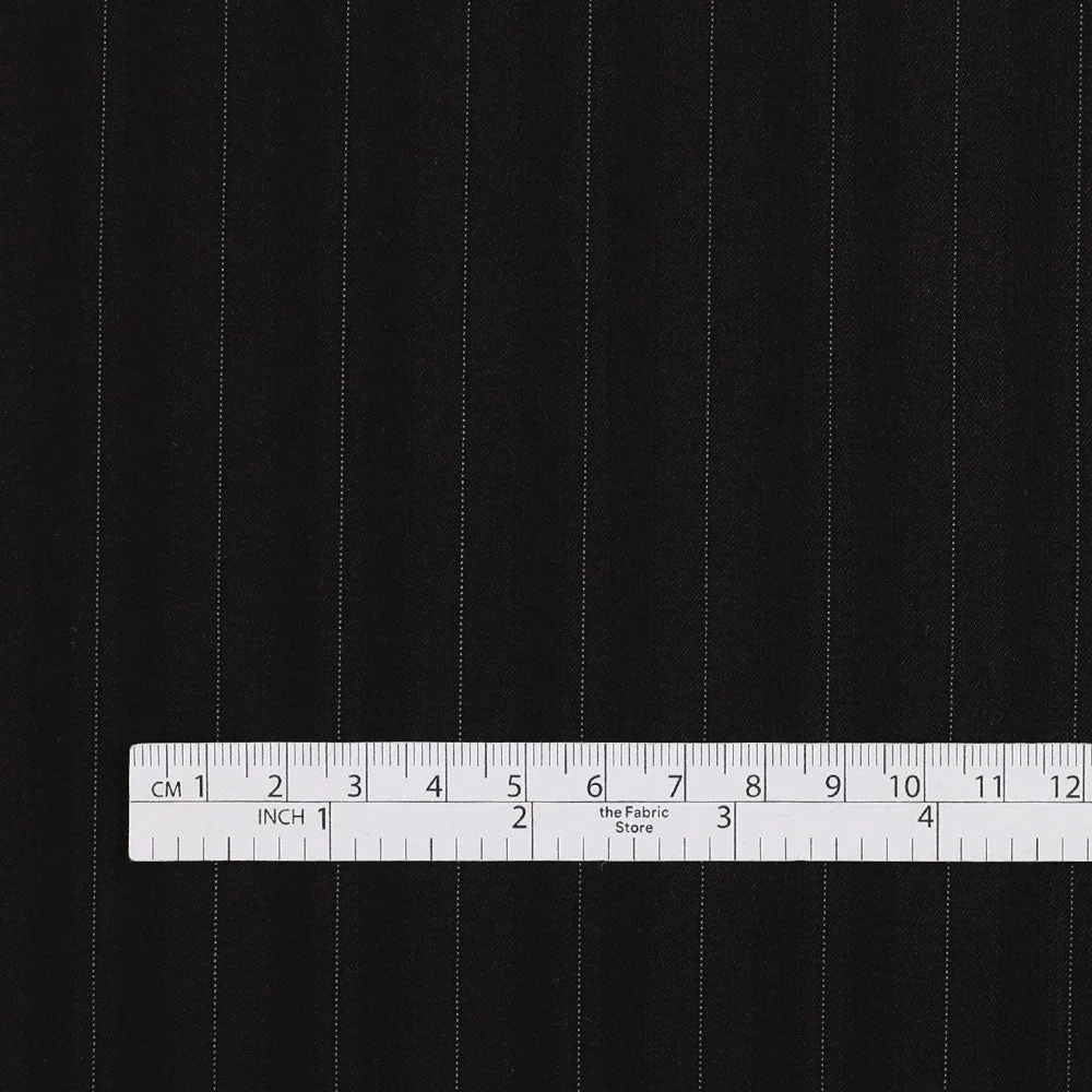 Herringbone Pinstripe Stretch Poly Suiting - Black - Image 4
