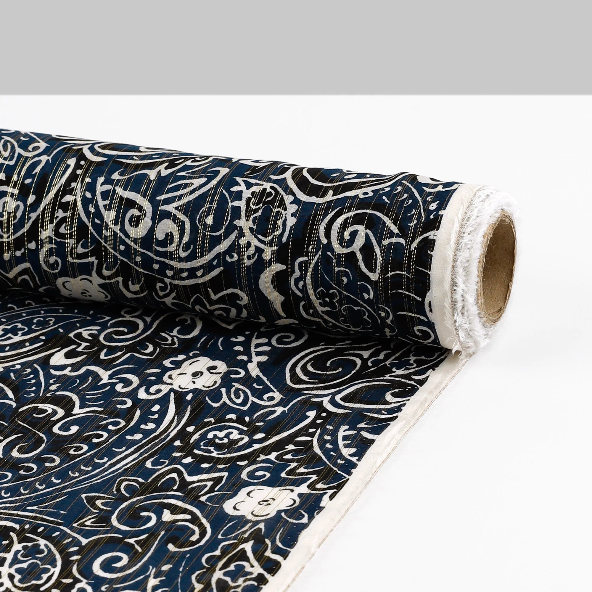 Metallic Stripe Paisley Silk/Cotton - Midnight - Image 3