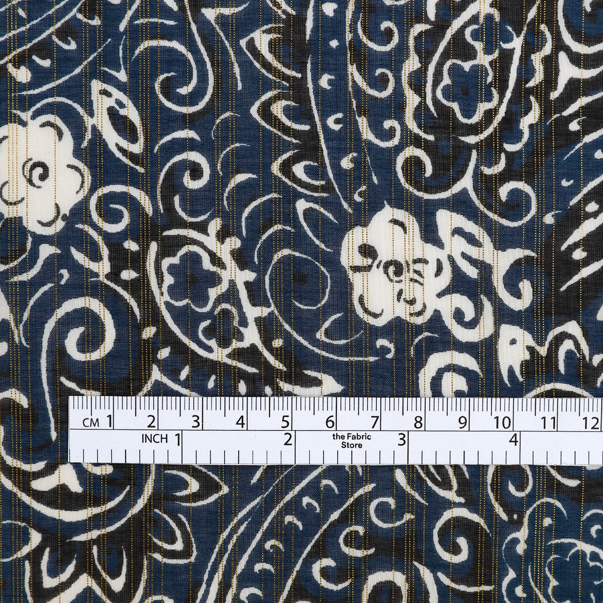 Metallic Stripe Paisley Silk/Cotton - Midnight - Image 4
