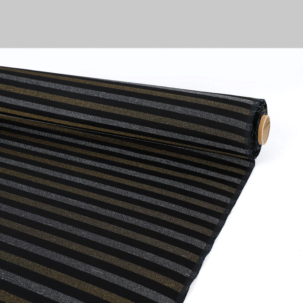 Metallic Weft Stripe Silk/Cotton - Black - Image 3