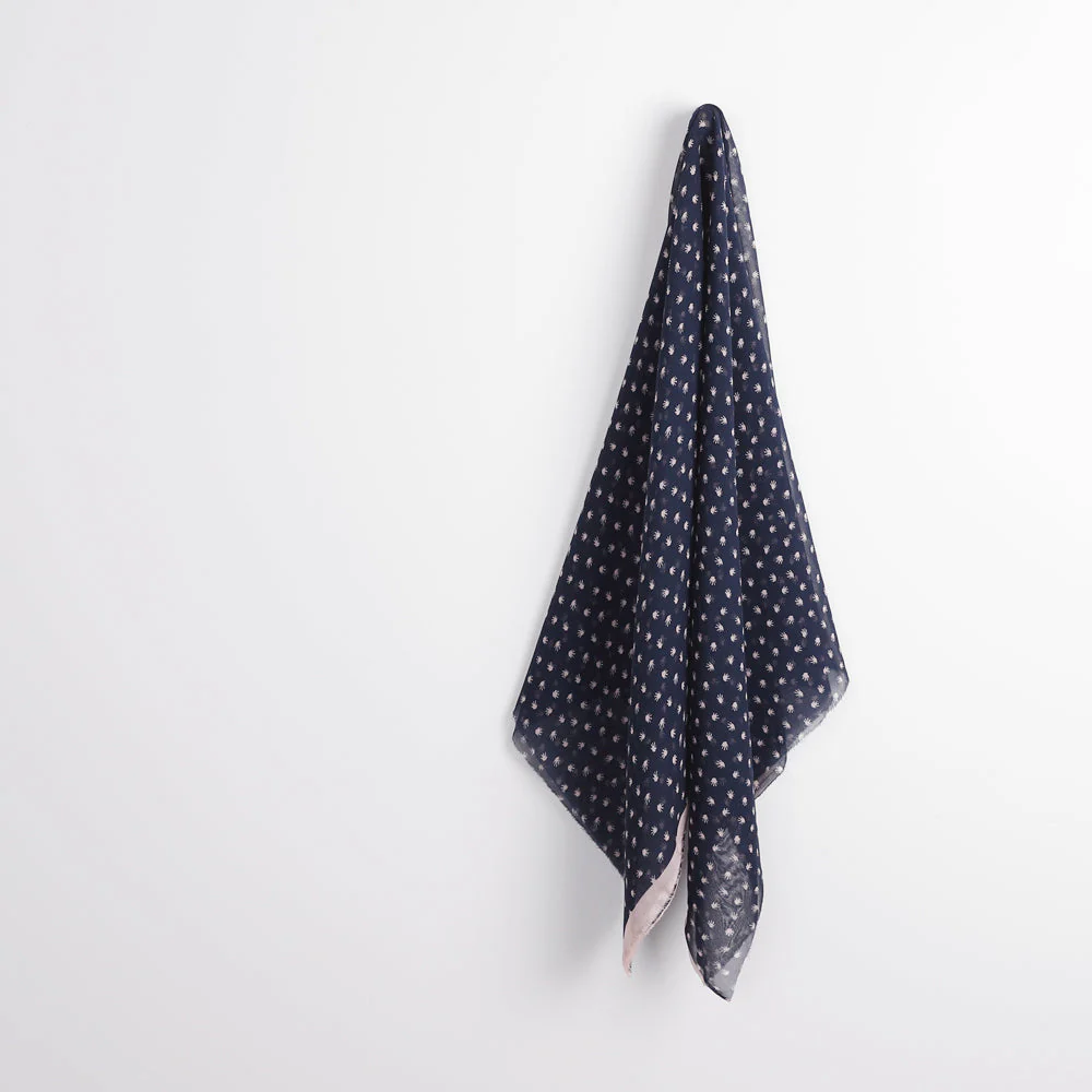 Mini Palm Leaf Silk Georgette - Navy - Image 2