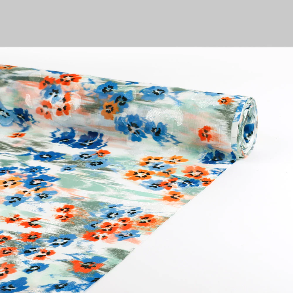 Pansy Patch Poly Devore - Blue/Orange - Image 3