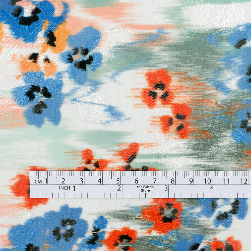 Pansy Patch Poly Devore - Blue/Orange - Image 4