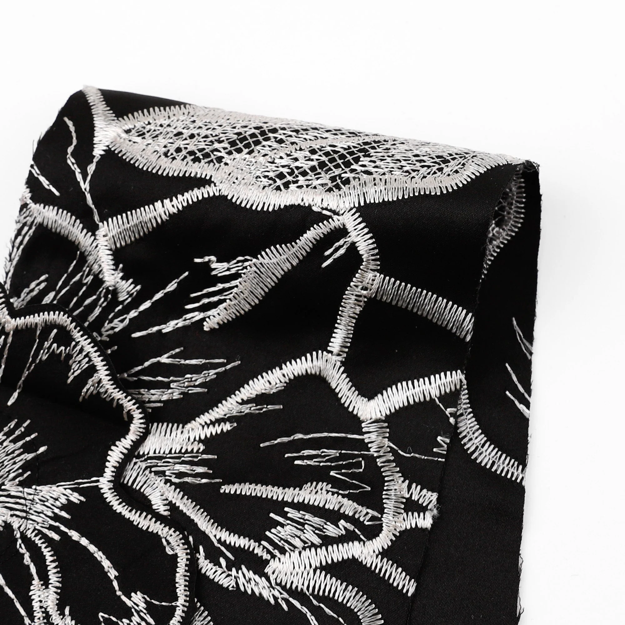 Poppy Cut-Out Embroidered Satin - Black