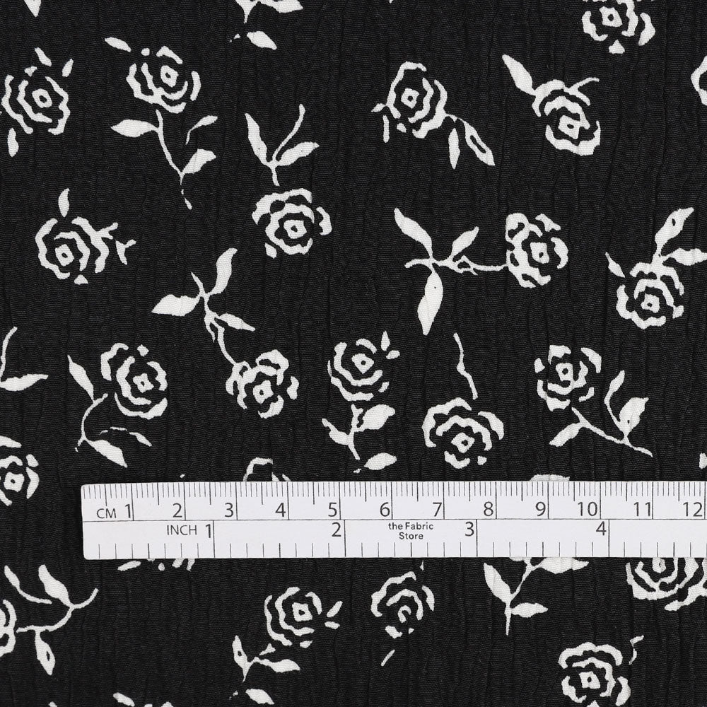 Rose Crinkle Crepe - Black/White - Image 4