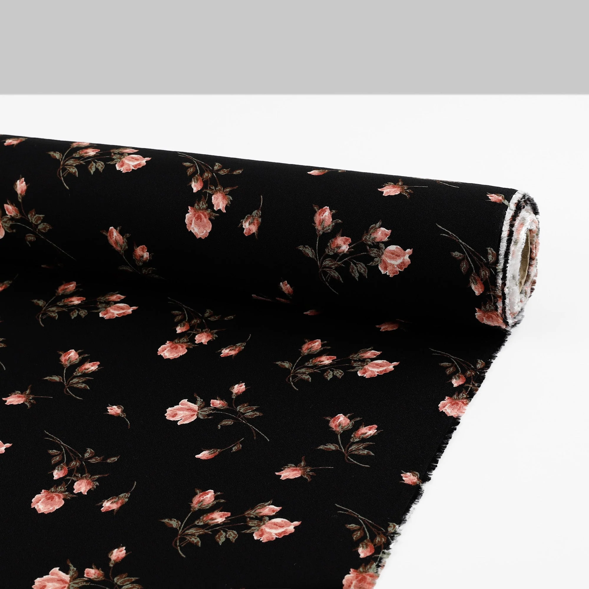 Scattered Rose Stems Viscose/Rayon Crepe - Black - Image 3