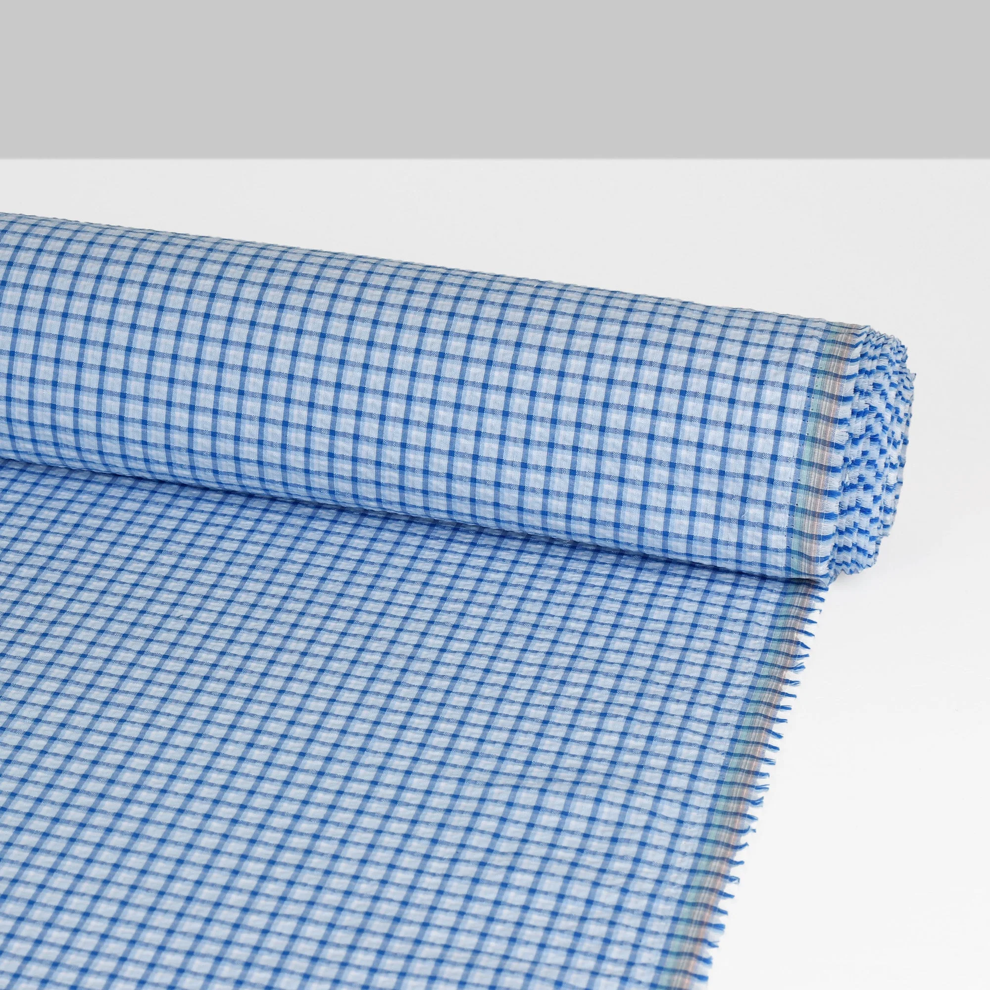 Seersucker Cotton Ombre Check - Blue - Image 3