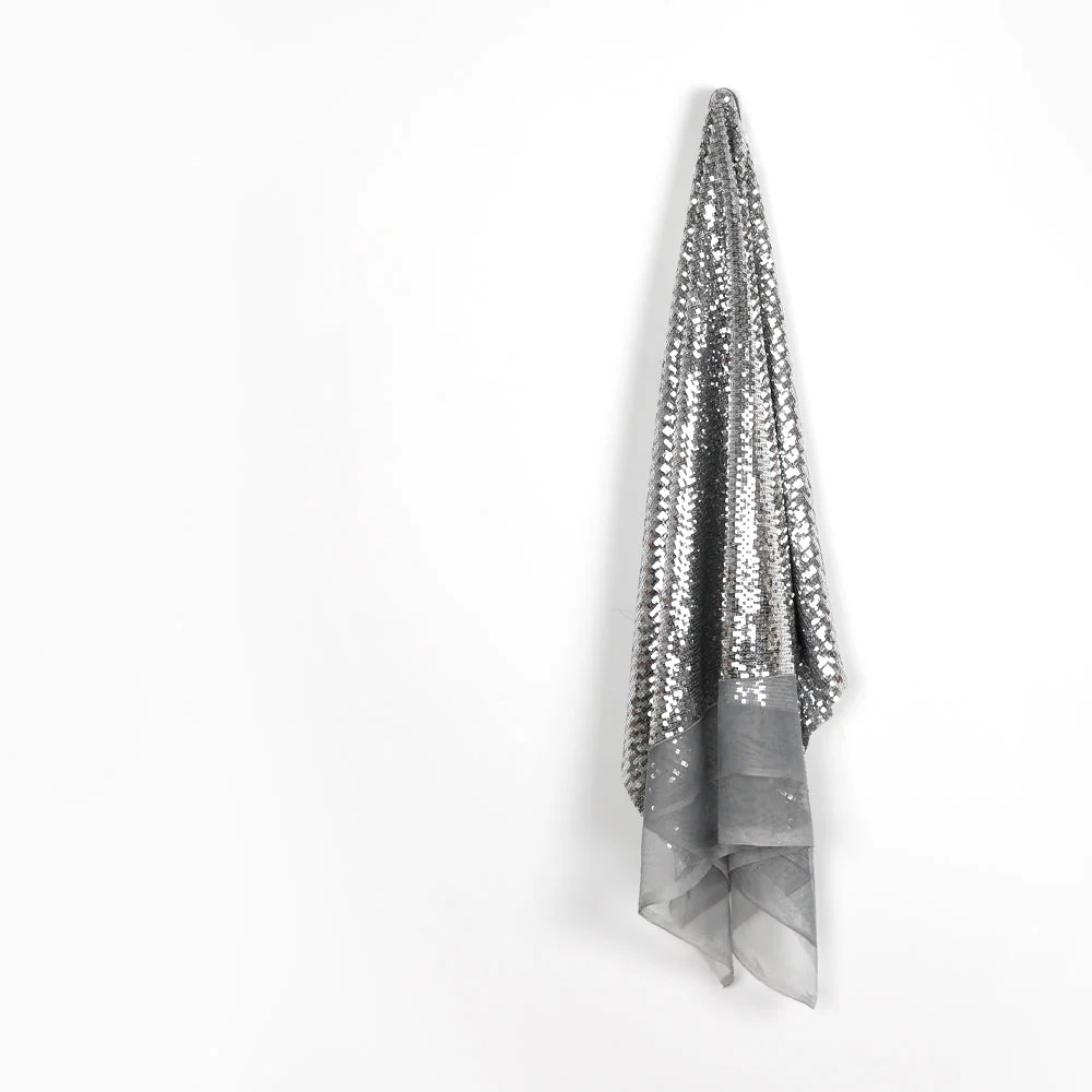 Square Sequinned Tulle - Silver - Image 2