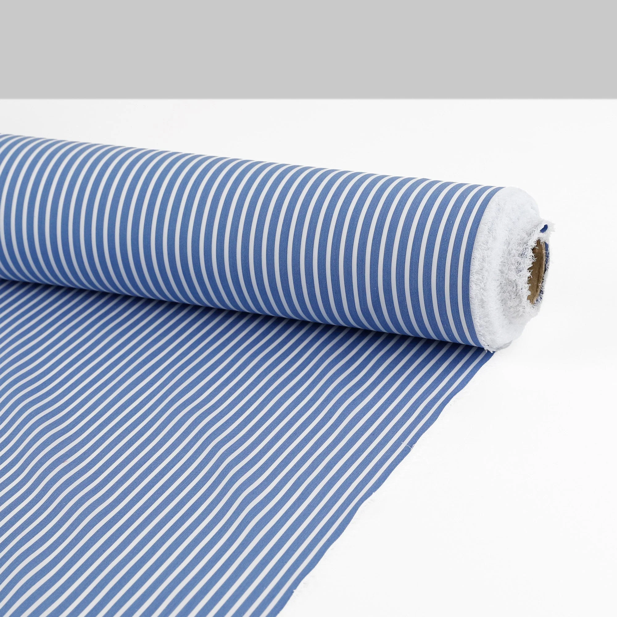 Stretch Cotton Stripe Shirting - Blue - Image 3