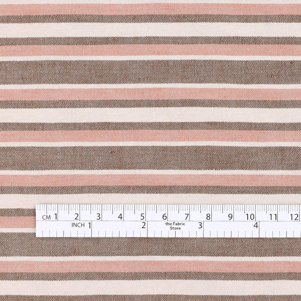 Stretch Linen Blend Twill Stripe - Choc Strawberry - Image 4
