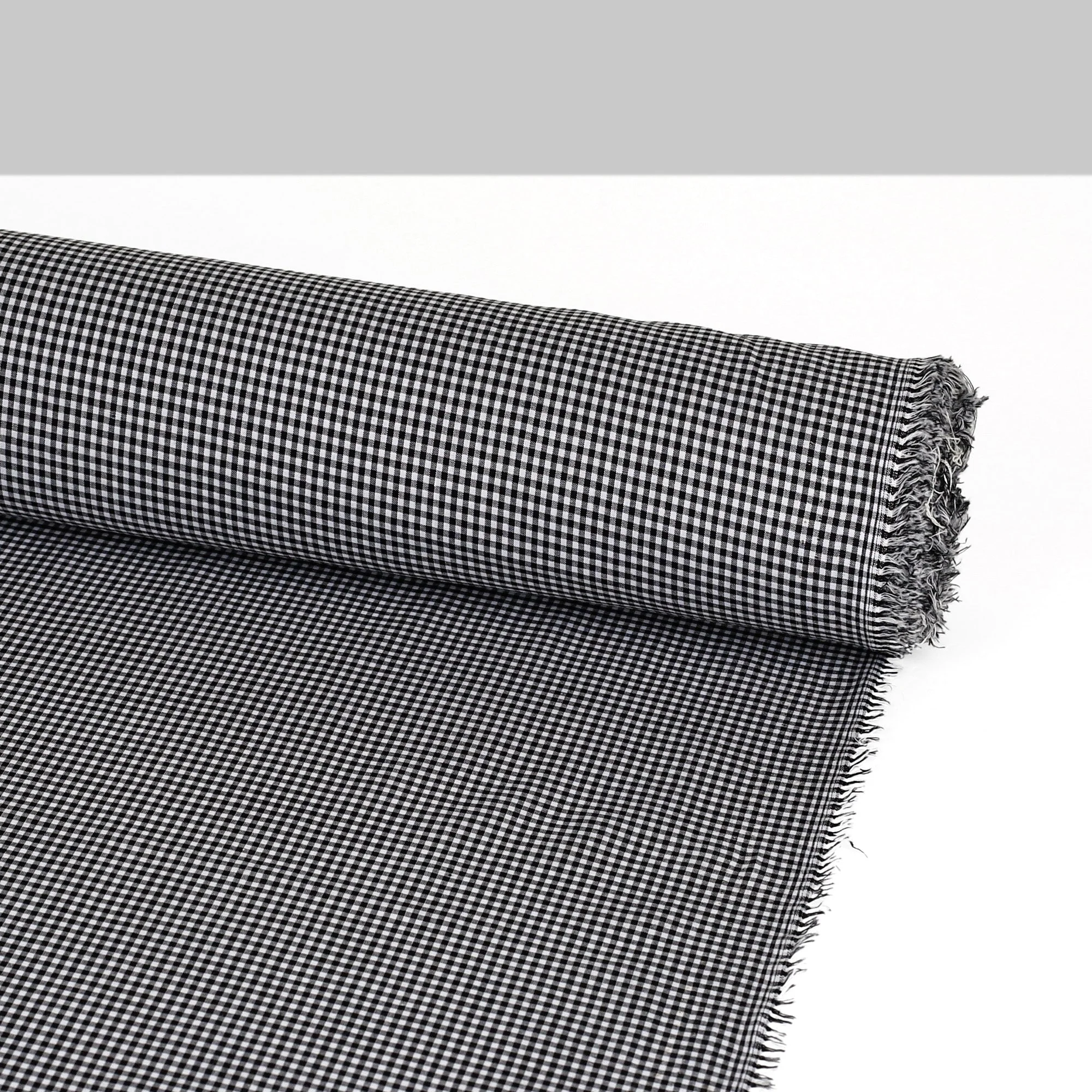 Tiny Gingham Cotton Shirting - Black - Image 3