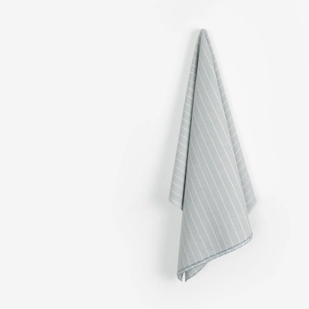 Upcycled Wide Striped Chambray – Blue/Ecru - Image 2